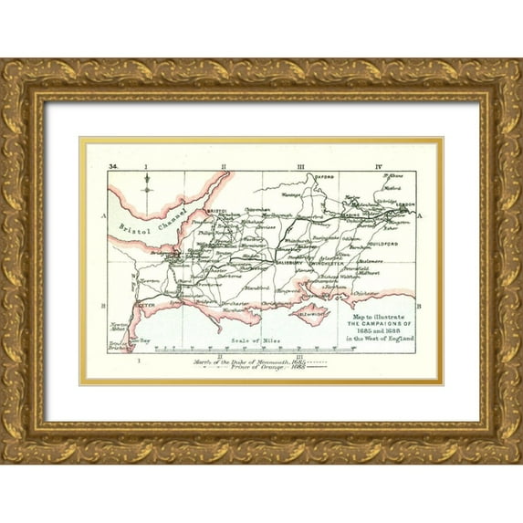 Gardiner 24x17 Gold Ornate Wood Framed with Double Matting Museum Art Print Titled - Campaigns 1685 England - Gardiner 1902