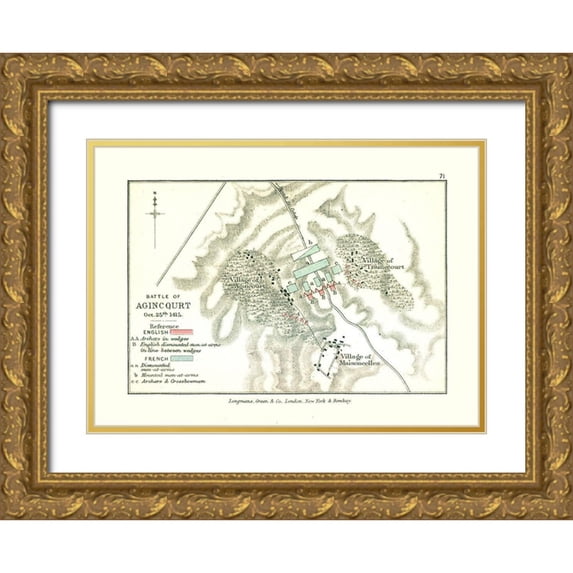 Gardiner 24x19 Gold Ornate Wood Framed with Double Matting Museum Art Print Titled - Battle of Agincourt in 1415 France - Gardiner 1902