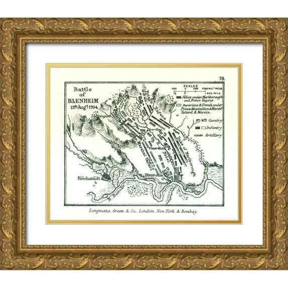 Gardiner 24x20 Gold Ornate Wood Framed with Double Matting Museum Art Print Titled - Europe Battle of Blenheim in 1704 Germany