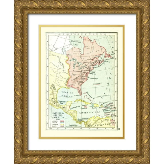 Gardiner 25x32 Gold Ornate Wood Framed with Double Matting Museum Art Print Titled - Eastern Central America - Gardiner 1763