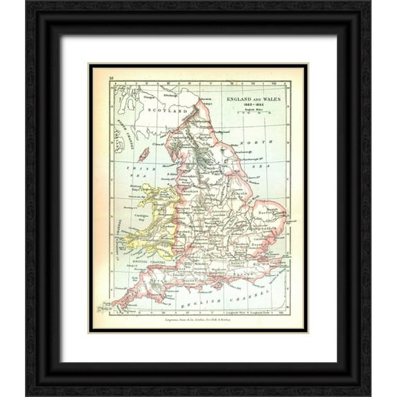 Gardiner 26x31 Black Ornate Wood Framed with Double Matting Museum Art Print Titled - England Wales 1660 - Gardiner 1902