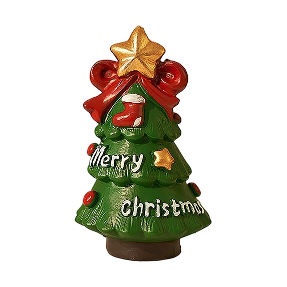 Gardjoe 5 Piece Christmas Resin Figurine Gift Box Set with Santa Snowman Bear Reindeer and Tree for Holiday Tabletop Shelf and Tree Display