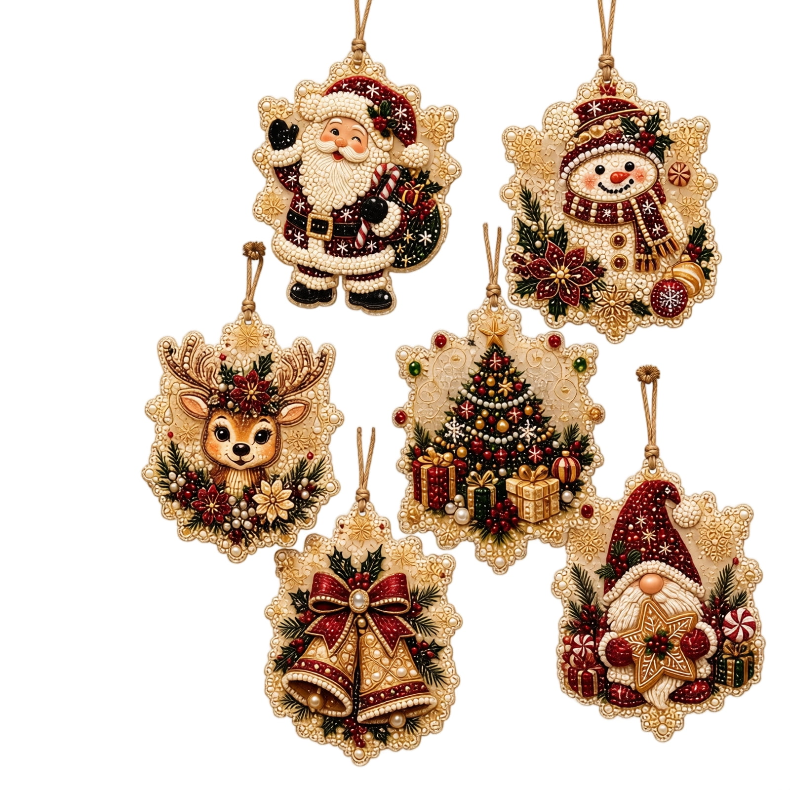 Gardjoe 6-Piece Christmas Diamond Painting Ornament Set with Santa ...
