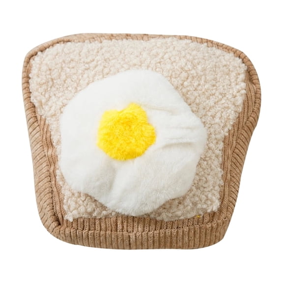 Gardjoe Breakfast Themed Toast Fried Egg Plush Dog Toy with Crinkle Paper and Squeaker, Durable Chew-Proof Bite-Resistant Toy for Teething, 5.90x4.72 Inch, 1 Pack
