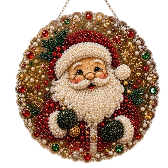 Gardjoe Christmas Pearl Diamond Art Hanging Ornament Kit, Beads Art Craft, Diamond Arts Window Suncatchers, DIY Pearls Bead Painting Kit for Home Wall Decor