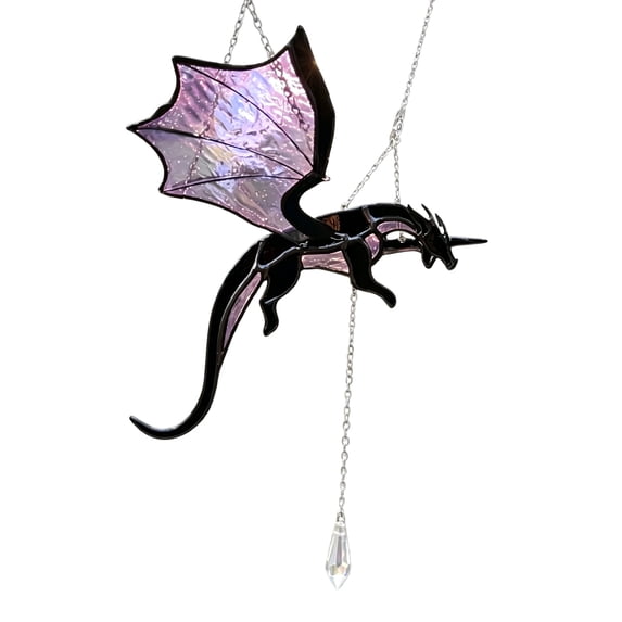 Gardjoe Dragon Stained Glass Suncatcher for Window Hanging Dragon Theme Ornaments for Bookshelf Decor Mythology Handmade Glass Art Medieval Gifts