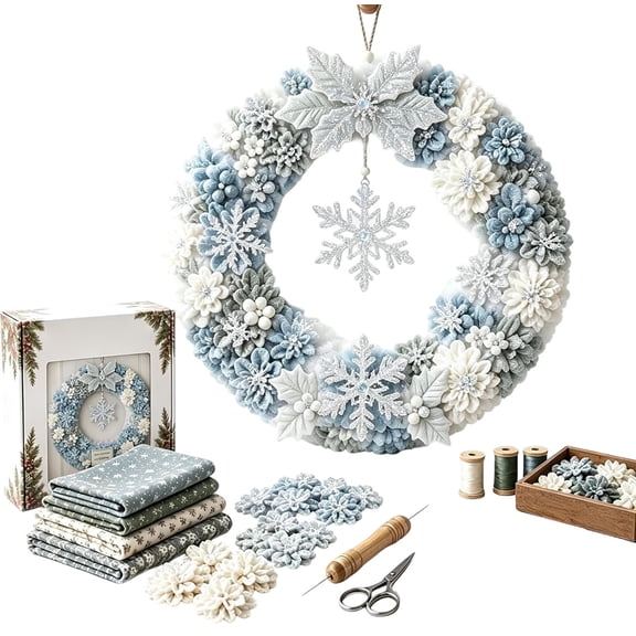 Gardjoe Fabric Punch Wreath DIY Kit Winter Wall Decor Set for Door Hanging and Handmade Craft Projects