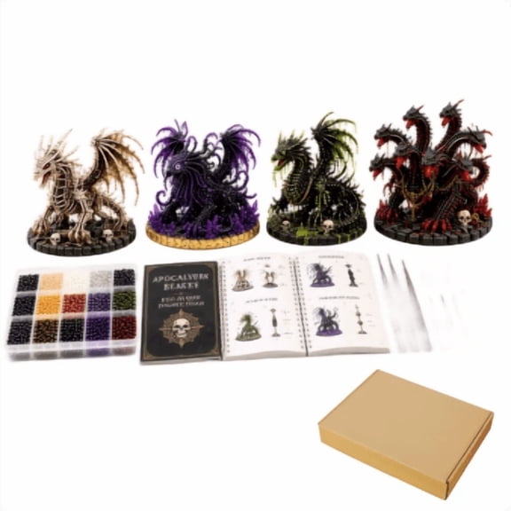 Gardjoe Fantasy Dragon 3D Bead Craft Set with 4 Mythical Creature Designs for DIY Jewelry Art, Complete Legendary Animal Model Kit for Adults, Creative Decoration