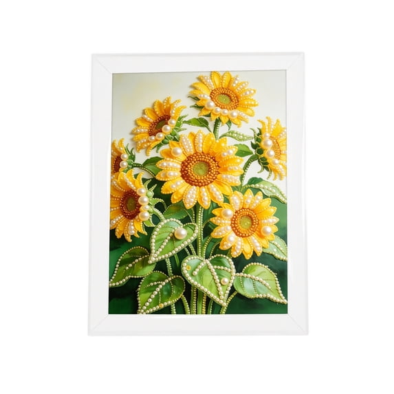 Gardjoe Framed Sunflower Pearl Painting Kit with 12x17cm Canvas for DIY Floral Art Decor, 5D Diamond Craft Set for Adults, Beginner-Friendly Home Accent