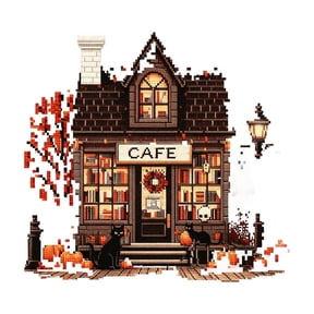 Gardjoe Halloween Diamond Painting Kits for Adults, Gothic Coffee Shop Pumpkin Bat Diamond Art Kits for Beginner, DIY Full Drill Diamond Dots Gem Painting for Home Decor