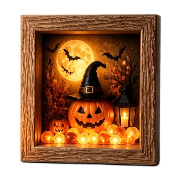Gardjoe Halloween Shadow Box Frame Lighted Craft , Halloween Decorations Indoor, Memory Box Display Case with Crystal Glass & Wooden Frame, LED Night Light Gothic Decor