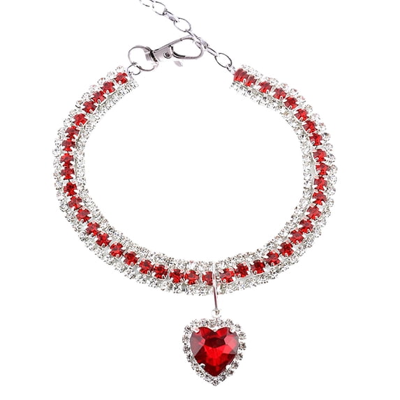 Gardjoe Heart Shaped Water Drop Rhinestone Cat Dog Collar with Crystal Pendant and Adjustable Clasp for Small Pets Party Dress Up