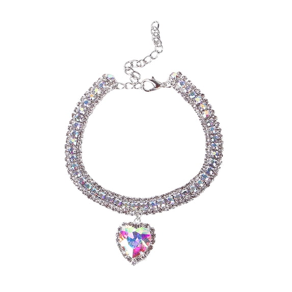 Gardjoe Heart Shaped Water Drop Rhinestone Cat Dog Collar with Crystal Pendant and Adjustable Clasp for Small Pets Party Dress Up