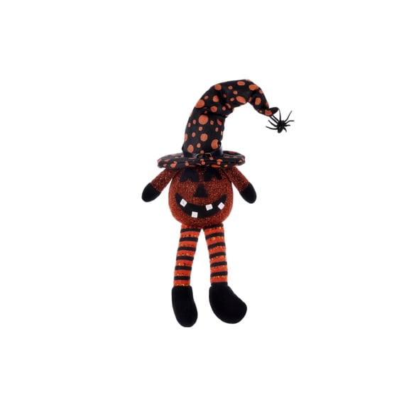 Gardjoe Light-Up Pumpkin Plush Doll with laughly Face, Soft Flannel LED Halloween Decoration for Desk Shelf Office, 15.4in Purple/Orange