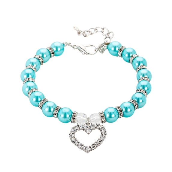 Gardjoe Pearl Beaded Pet Necklace Collar with Heart Shaped Rhinestone Pendant and Elastic Stretch Design for Small Dog Cat Daily Dress Up
