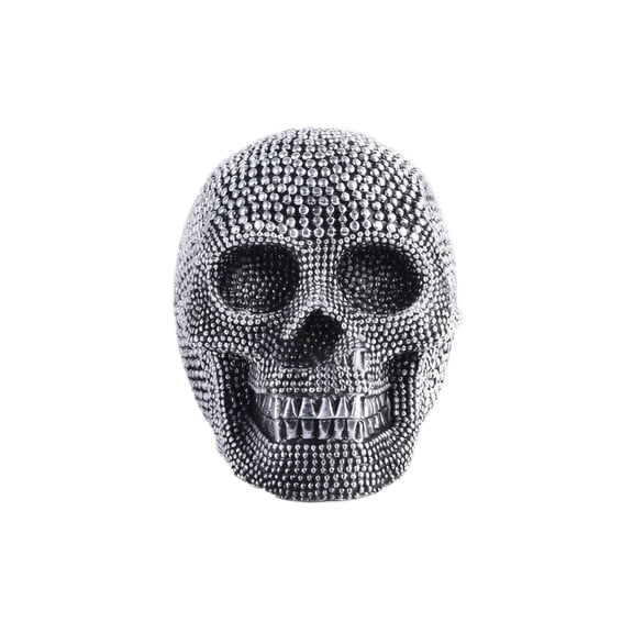 Gardjoe Rhinestone-Covered Resin Skull Ornament for Halloween Desk Decor, Glittering Skeleton Figurine with Crystal Details, 7x5.3in Standalone Display