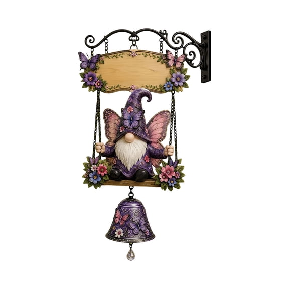 Gardjoe Rustic Gnome Hanging Bell Welcome Doorbell, Decorative Dinner Bell, Farmhouse Style Ornament for Front Porch, Fence & Patio, Sweet Garden Decor