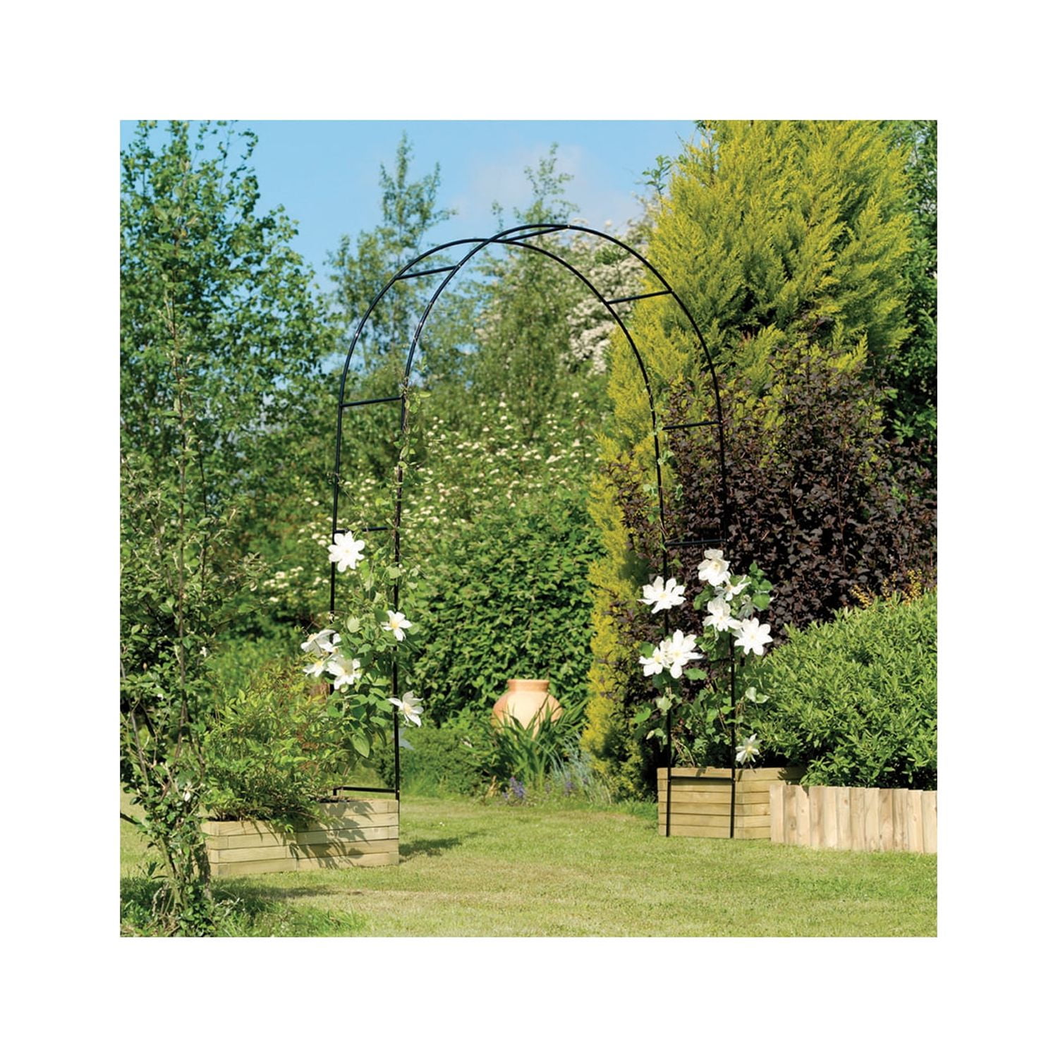 Black Powder-Coated Metal Garden Arbor with Arch Top