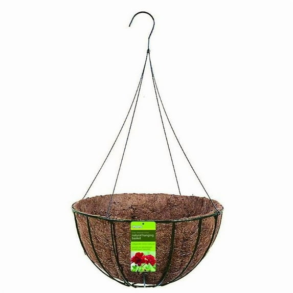 Gardman R420 Black 12" Diameter Wire Grow Basket with: Coco Liner, Plastic Insert, 4-Leg Wire Hanger