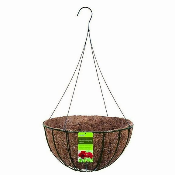 Gardman R420 Black 12" Diameter Wire Grow Basket with: Coco Liner, Plastic Insert, 4-Leg Wire Hanger