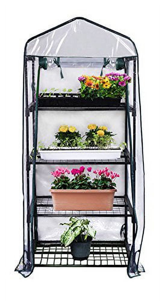 Gardman Mini Greenhouse 4-Tier - Zippered Polyethylene Cover, Steel Frame - 27" x 18" x 63" — Residential Use, Standard Application