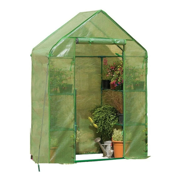 Gardman Walk In Greenhouse with 2 Tier Shelving Unit and Zippered Door