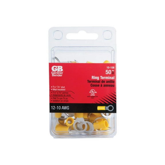 Gardner Bender 10-108 Ring Terminals, Insulated, Solderless, 5/16-3/8 Stud, 50-Pk. - Quantity 1