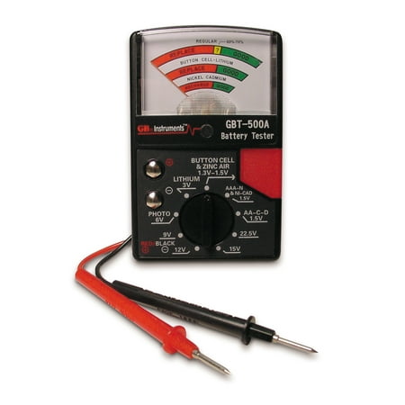Gardner Bender GBT-500A Analog Battery Tester, Batteries 1.5V to 22.5V, Easy-to-Read Indicator, Includes Test Leads