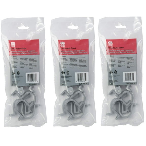 Gardner Bender Two Hole Plastic Strap - Heavy-Duty, Gray - 3 Pack, 1-Inch