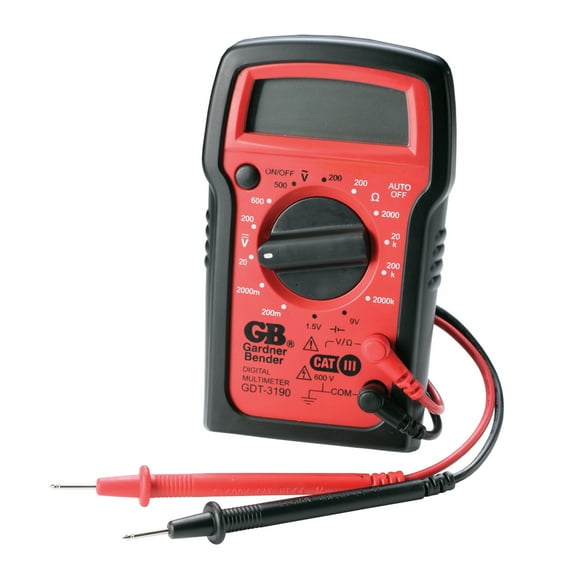 Gardner Bender GDT-3190 Digital Multimeter, 4 Function, 14 Range, Tests AC/DC Voltage, Resistance, and Battery, Manual Ranging, Auto-Off