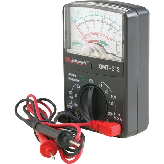 Gardner Bender GMT-312 Analog Multimeter, 5 Function / 12 Range, 300V AC/DC, for AC / DC Voltage & Current, Resistance, Continuity & Batteries , Black