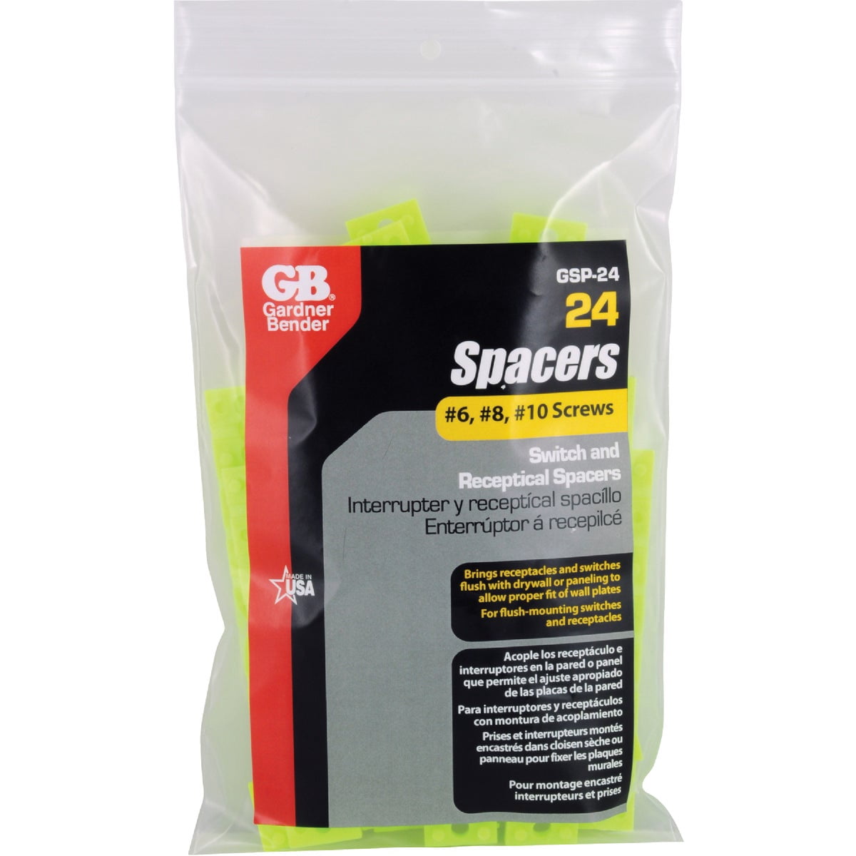 Gardner Bender GSP-24 24 Piece Switch and Receptacle Spacers, Neon Green
