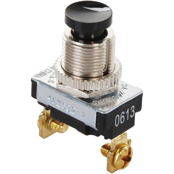 Gardner Bender GSW-22 Electrical Push Button Switch, SPST, OFF-Mom ON, 6 A/120V AC, Screw Terminal , Black