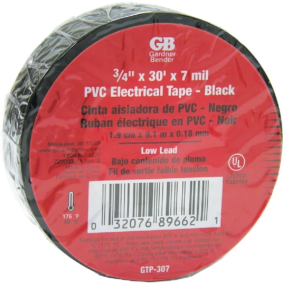Gardner Bender Gtp-307 Flame Retardant All Weather Electric Tape 3/4" X 30', Black Pack of 10