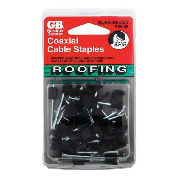 Gardner Bender PSR-25 Low-Voltage Roofing Staple for Coaxial Cable, 1/4 in, Rg-59, Rg-6, Black