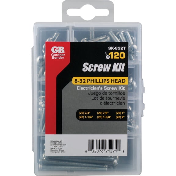 Gardner Bender Electricians Screw Kit - 8-32 Machine Screws, Phillips Head - 120 Pc. Kit