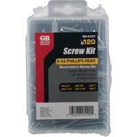 Assorted Size Slotted Flat Head Electrical Machine Screws, Pack of 120