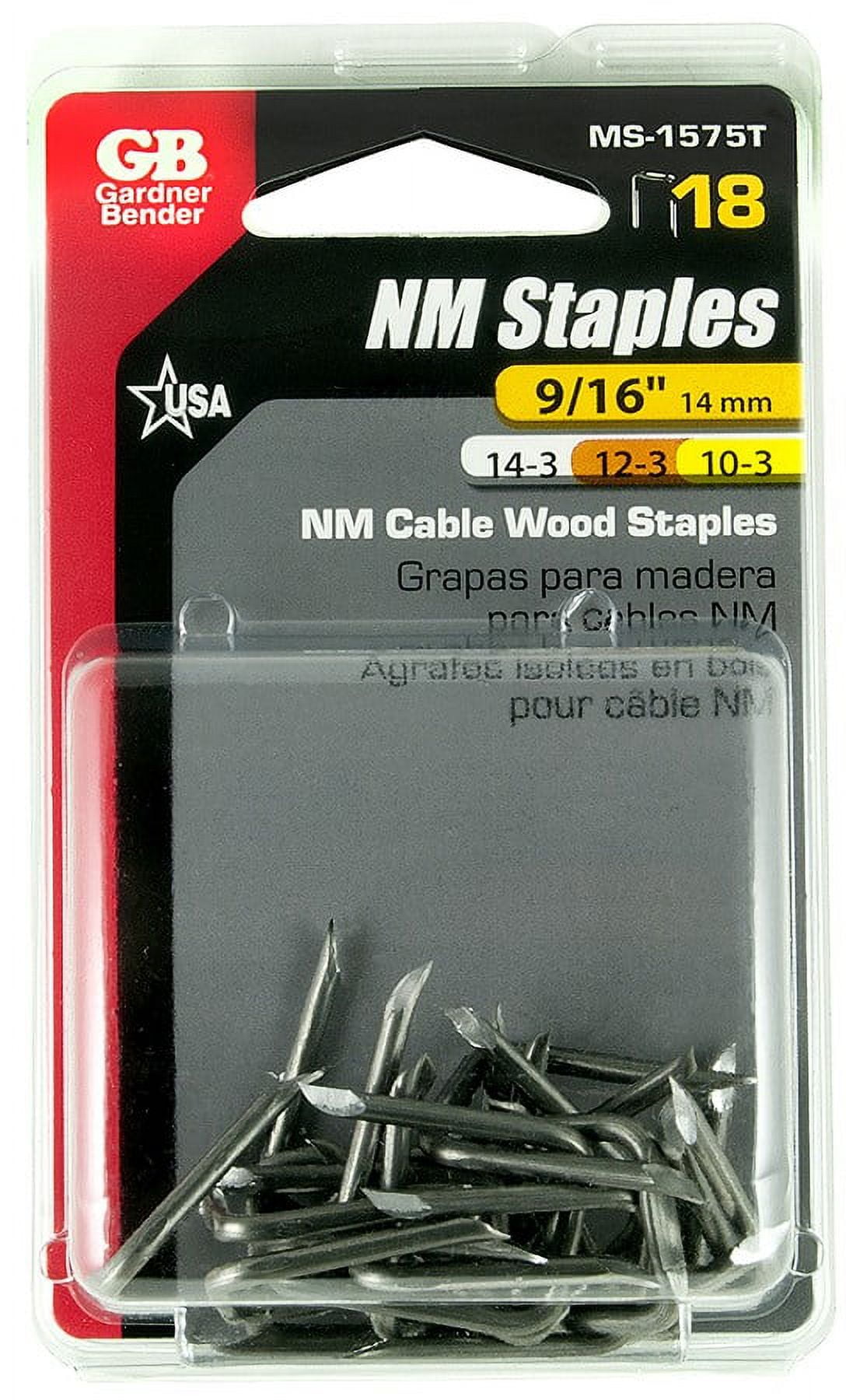 Gardner Bender MS-1575T Cable Staple, 9/16 in W Crown, 1-1/4 in L Leg, Metal, Graphite, 18/PK