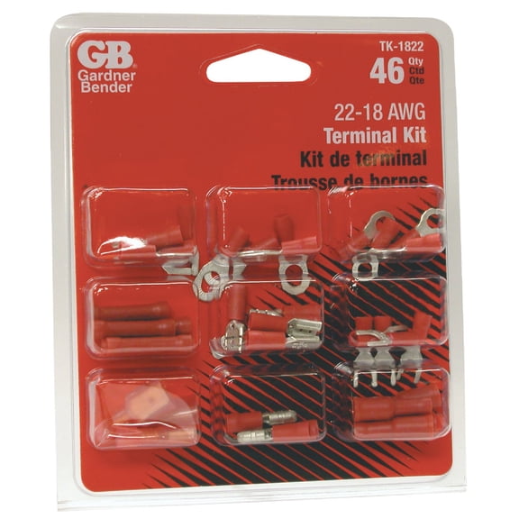 Gardner Bender TK-1822 Assorted Terminal Kit, Ring & Spade Terminals, Butt Splices, Male & Female Disconnects, 22-18 AWG