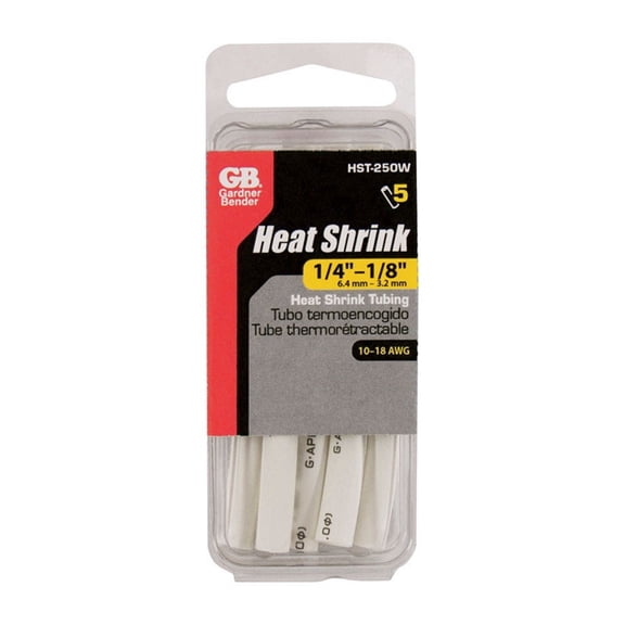 GB HST-250W Heat-Shrink Tubing, 1/4 in Expanded, 1/8 in Recovered Dia, 4 in L, Polyolefin, White