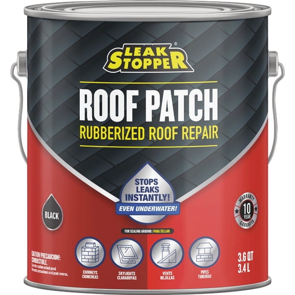 Gardner-Gibson Leak Stopper Rubberized Roof Patch 1 Gallon | 100% Flexible Instant Sealant for Built-Up Roofs, SBS Modified Roofs, Metal Roofs & Many Other Surfaces | 10 Years Warranty | Black |