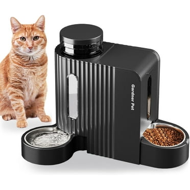 Gardner Pet Cat Dog Feeder and Waterer - Automatic Gravity Feeding - Two-in-One - 0.8 Gallon Each Feeder - Black