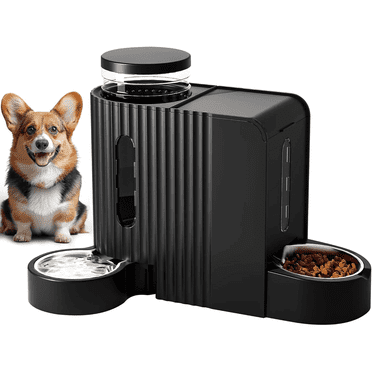 Nomipaw Cat Dog Feeder and Waterer - Automatic Gravity Feeding - Two-in-One - 0.8 Gallon Each Feeder - Black