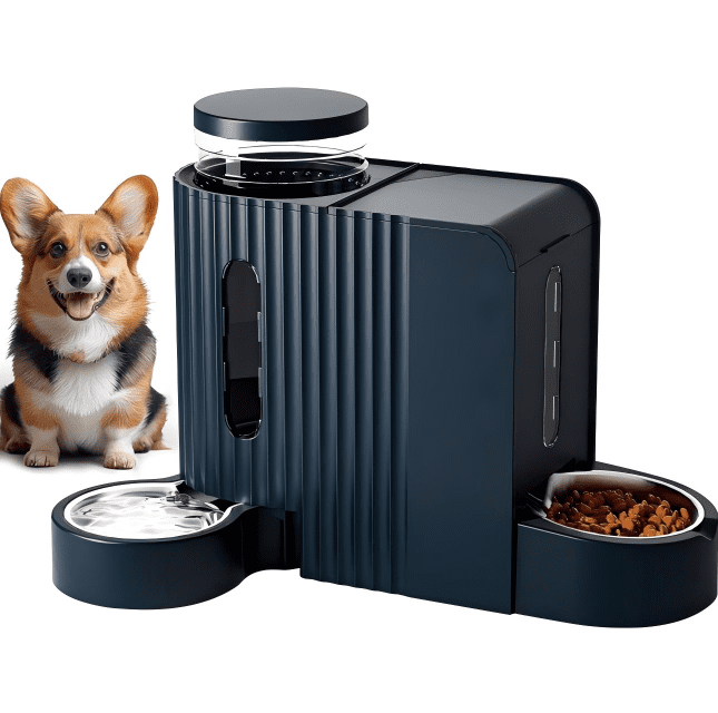 Nomipaw Cat Dog Feeder and Waterer - Automatic Gravity Feeding - Two-in-One - 1.6 Gallon Each Feeder - Dark Blue