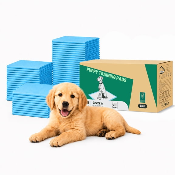 Nomipaw Dogs Pee Pads 50Pcs, 22x22in, 6 Layers Ultra Thick, Leak-proof and Odor-proof, Four-sided Edge Wrapping Training Pad