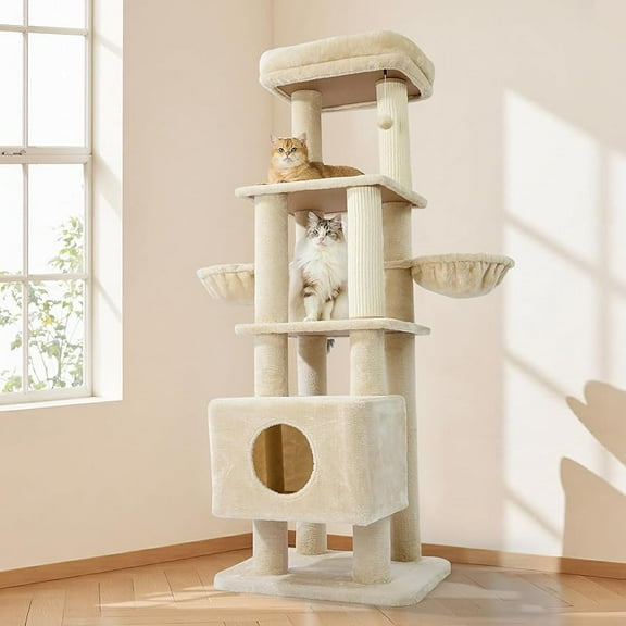 MY Gardner Pet Large Cat Tree for Indoor Cats,  Heavy Duty Cat Tower for Cats 20lbs+ Multi-Level Cat Furniture with Scratching Post, Hammock | Extra-Large Platform & Condo