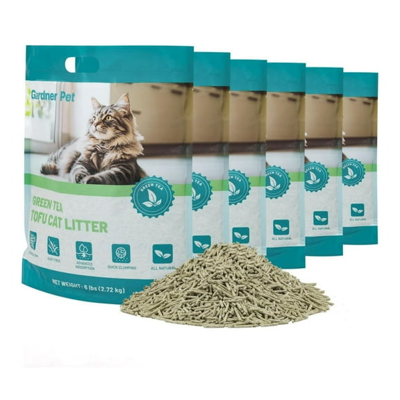 Nomipaw Natural Tofu Cat Litter 36Lbs 6 Bags, Green Tea Scent, 100% Natural Ingredients, Dust-Free, Fast Clumping, Flushable, and Odor Control For Multi-Cat Homes,6Lbs Each Pack