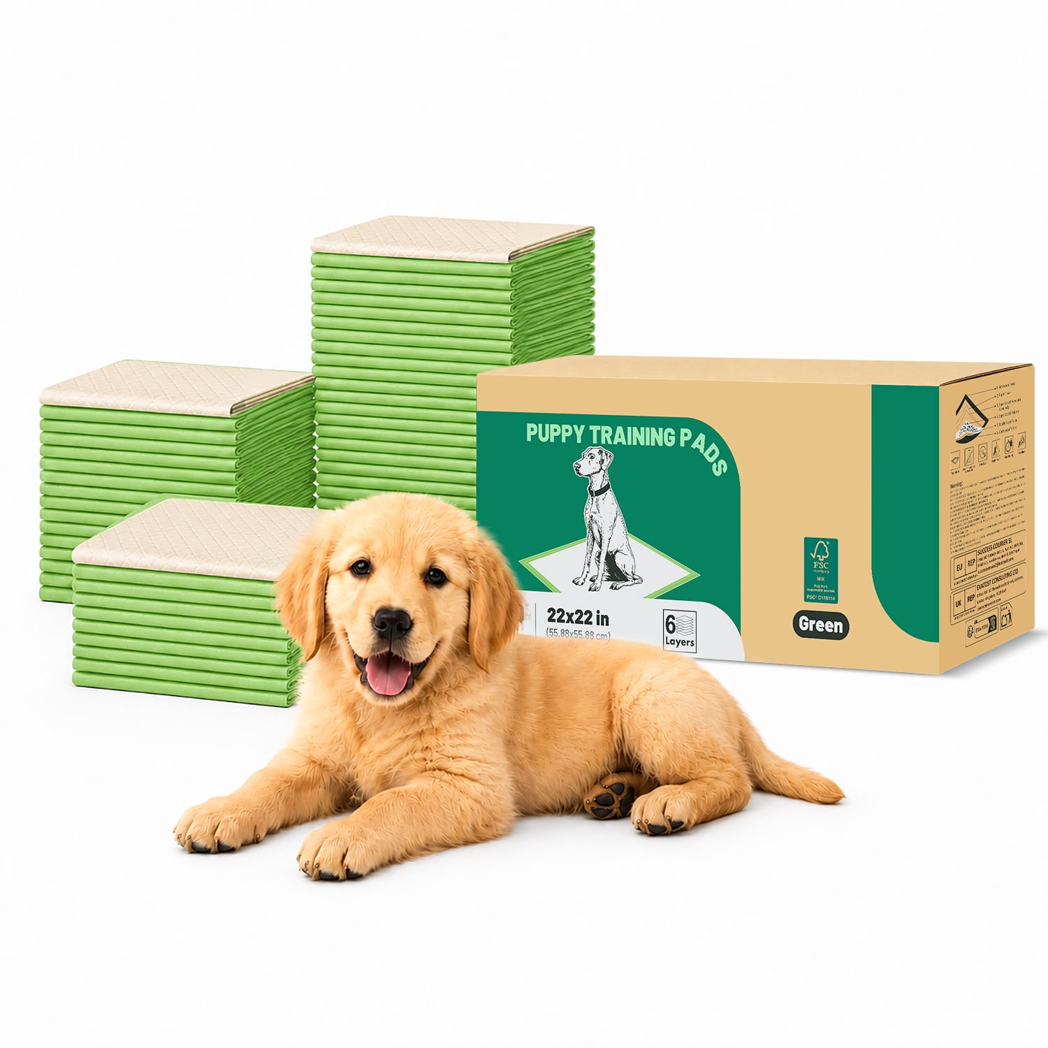 Nomipaw Pee Pads for Dogs - 21.5 x 21.5 inchs - 50 Pieces -  ECO - Super Absorbent - Full Edge Wrapping Pad