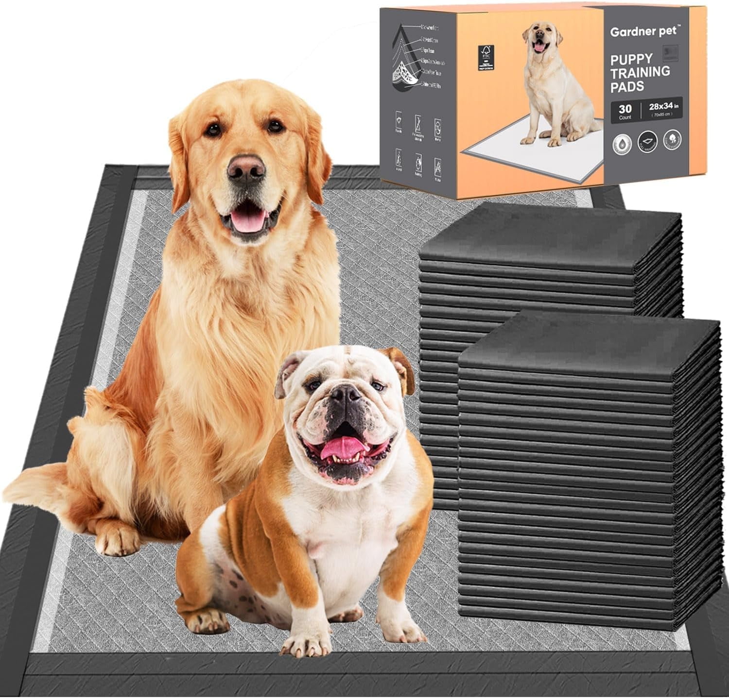 Nomipaw Pee Pads for Dogs - 28 x 34 inchs - 30 Count -  Activated carbon - Leak-Proof & Odor-Control - Full Edge Wrapping Pad