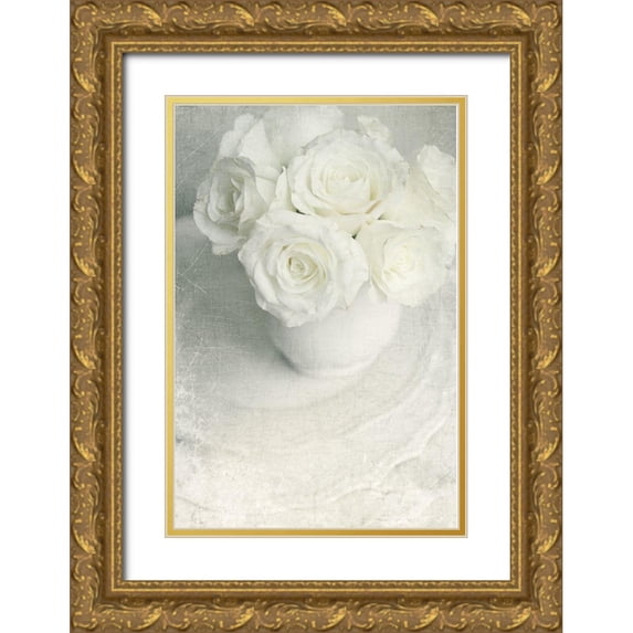 Gardner, Sarah 13x18 Gold Ornate Wood Framed with Double Matting Museum Art Print Titled - All White Bouquet